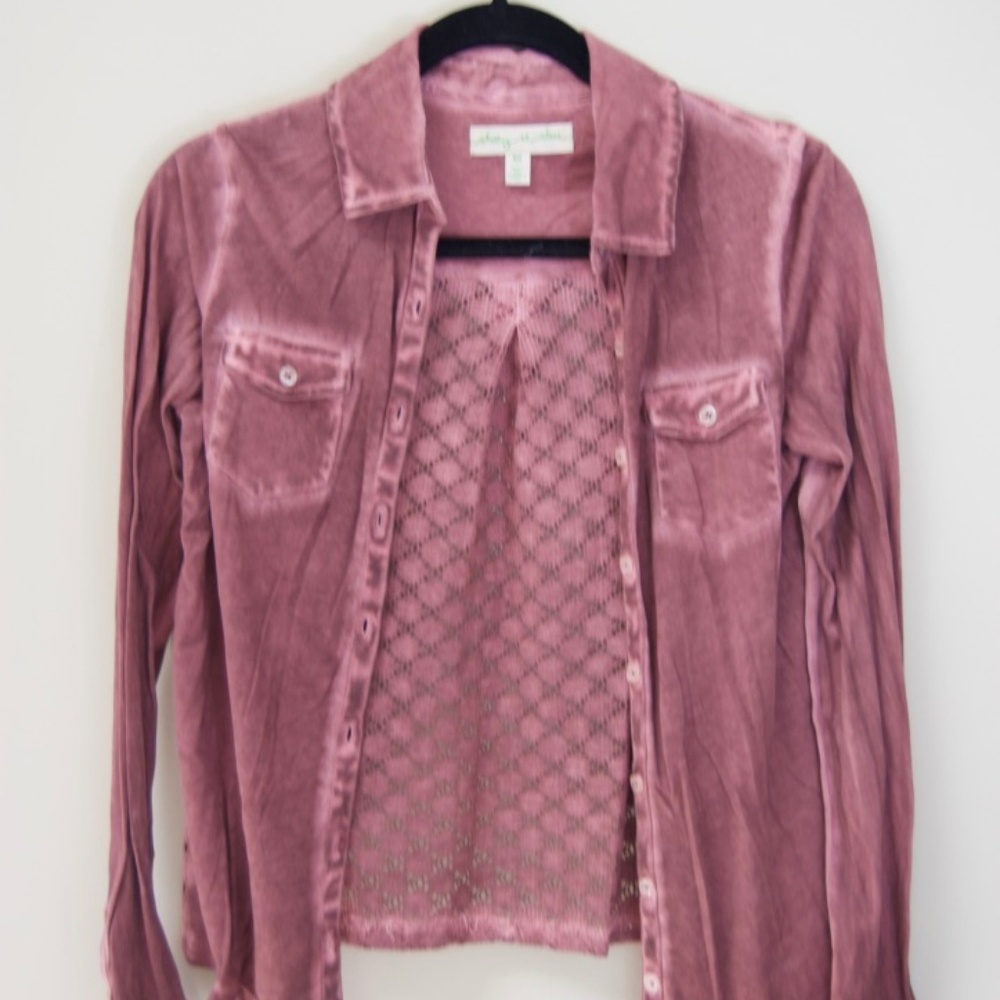Urban Outfitters Mauve Button-Down with Crochet